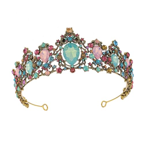 WOONEKY Vintage Braut Tiara mit Farbigen Kristallsteinen Leichte Damen Krone für Hochzeit Bühne und Festliche Anlässe Langlebiger Haarschmuck im Retro Stil von WOONEKY