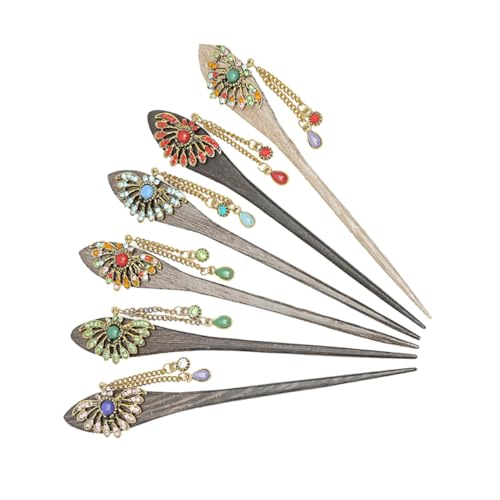 WOONEKY 2stücke Handgefertigte Retro Haarspangen Sandelholz Kreative Haarnadeln Für Frisuren Vintage Haarschmuck Für Damen Für - Zufällige Farben von WOONEKY