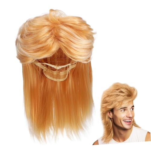 WOONEKY Vintage Jahre Herren Perücke Langhaarige Perücke Langlebige Synthetische Fasern Verstellbares Haarnetz Komfortabler Sitz für Halloween Kostüm Party und Retro Outfit von WOONEKY