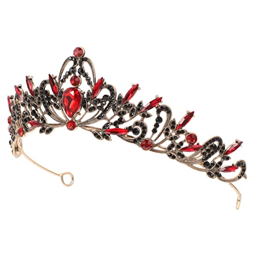 WOONEKY Wasserdichte Braut Tiara mit Strassbesetzter Krone Retro Hochzeit Kopfschmuck für Damen Haaraccessoire für Geburtstagsfeier und Show Goldener Sockel mit Roten und Schwarzen von WOONEKY