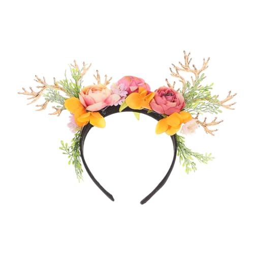 WOONEKY Weihnachtsgeweih Haarreifen Mit Blumen Festliche Kopfband Mit Simulation Von Zweigen Für Partys Feiertage Und Fotografie Ideal Für Weihnachten Und Ostern von WOONEKY