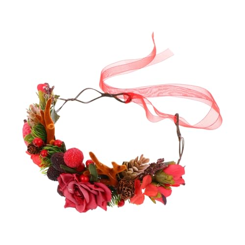 WOONEKY Weihnachtsgeweih Stirnband christmas haarreif christmas headband weihnatsdeko Hochzeitsblumenkrone Weihnachtsgirlande Kopfbedeckung haarschmuck Weihnachten das Foto Kind Stoff rot von WOONEKY