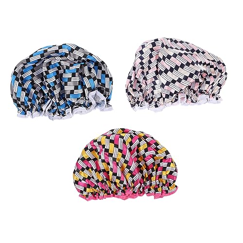 WOONEKY Wiederverwendbare Duschhaube aus Polyester 3er-Set Bade-Duschhauben für Frauen Make-up-Haarhaube wasserdicht weich und leicht Einheitsgröße von WOONEKY