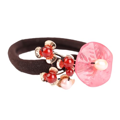 WOONEKY Zarte Retro Haargummis Für Damen Elastisches Haarseil Dekorative Haarbänder in Pink Für Pferdeschwanz Dutt Für Partys Und Alltag von WOONEKY