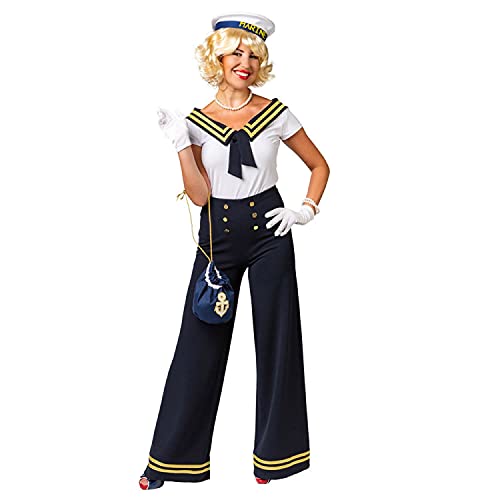 WOOOOZY NEU Damen-Kostüm Matrosin Shirt, mit maritimem Kragen, weiß-blau-Gold, Gr. 46-48 von PAPSTAR