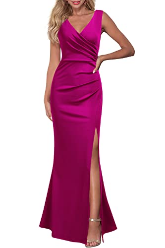 WOOSEA Damen Cocktailkleid ärmellos V-Ausschnitt Split Abendkleid Cocktailkleid - Violett - Groß von WOOSEA