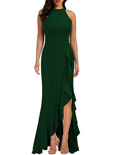 WOOSEA Damen High Neck Split Bodycon Meerjungfrau Abend Cocktail Langes Kleid, Grün , X-Groß von WOOSEA