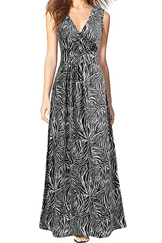 WOOSEA Damen-Maxi-Freizeitkleid, ärmellos, tiefer V-Ausschnitt, locker, einfarbig, lang, Blumen #20-schwarz, Mittel von WOOSEA