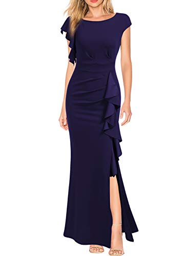 WOOSEA Damen Split Bodycon Meerjungfrau Abend Cocktail Langes Kleid - Blau - Mittel von WOOSEA