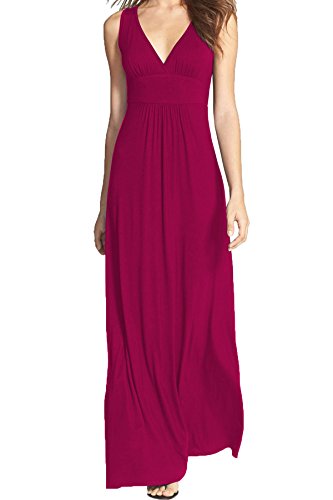 WOOSEA Damen ärmellos tiefer v-ausschnitt loser plain lang maxi beiläufiges kleid groß magenta von WOOSEA