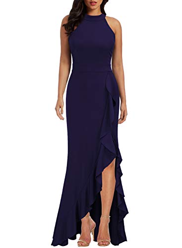 WOOSEA Damen hoch neck split bodycon nixe-abend-cocktail-lange kleid mittel Marine blau von WOOSEA