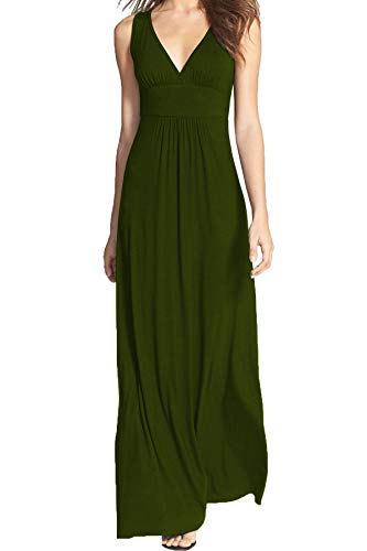 WOOSEA Frauen ärmelloses tiefem V-Ausschnitt lose einfarbige lange Maxi-Freizeitkleid, Grün (Army Green), Groß von WOOSEA