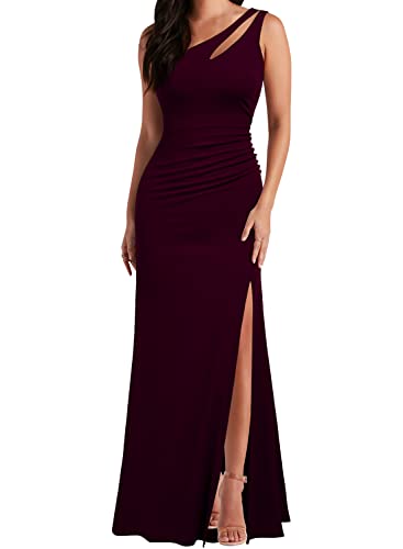 WOOSEA Langes Damenkleid mit einer Schulter, ärmellos, figurbetont, Meerjungfrau, Abendkleid, Cocktailkleid, Burgunder, XX-Large von WOOSEA