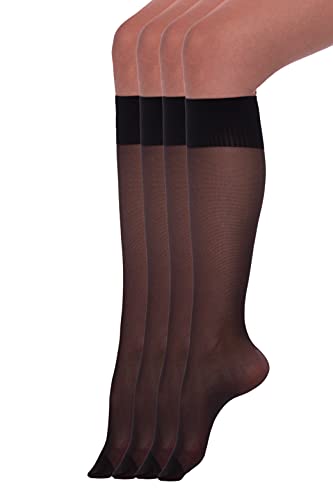 WOOTI TIGHTS 4 Paar CIPOLLE, 15 Denier seidig, elastischer Komfort, verstärkte Spitze, Bügeln, Schwarz Einheitsgröße von WOOTI TIGHTS