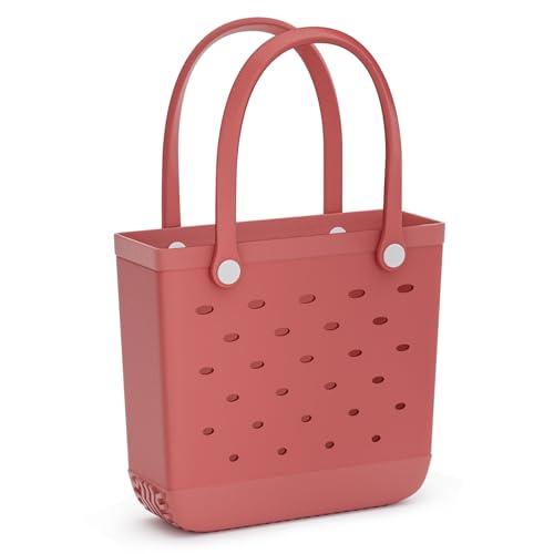 WOOWAVE Strandtasche, Gummi-Tragetasche, wasserdicht, sanddicht, offene Handtasche für Schwimmbad, Strand, Reisen, Rot/Ausflug, einfarbig (Getaway Solids), Medium von WOOWAVE