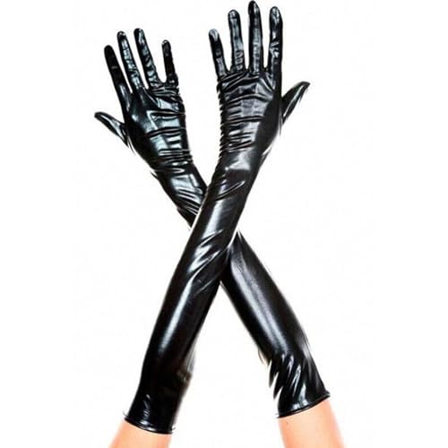 WOPOLIUE Damen Lackleder Lange Handschuhe Damen Lange Glänzende Wet Look Leder-Optik Handschuhe Dehnbar Abendhandschuhe Lang Opernhandschuh Abendparty Tanzhandschuh für Rollenspiele Fetischabenteuer von WOPOLIUE