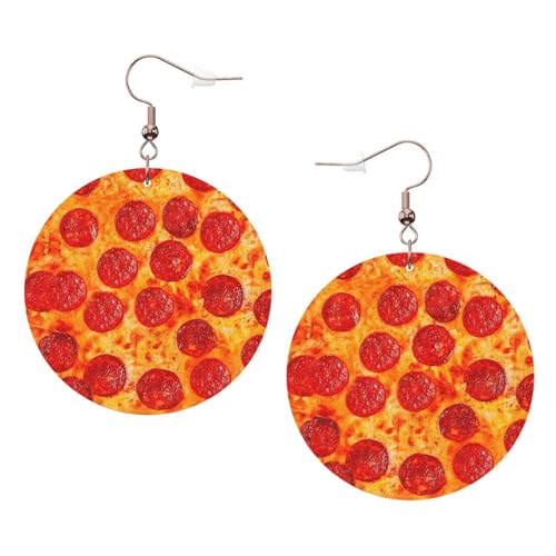 3D Pizza Pepperoni Leder Runde Ohrringe Tägliches Zubehör Arbeiten bei der Arbeit Damenmode, Einheitsgröße, Kunstleder von WOPQS
