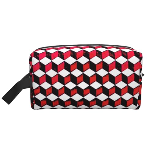 3D rot karierte Aufbewahrungstasche, Kulturbeutel, Kosmetiktasche, Schreibwaren-Tasche, Reisetasche, tägliche Aufbewahrungstasche, weiß, Einheitsgröße 3D rot karierte Aufbewahrungstasche, Kulturbeutel, Kosmetiktasche, Schreibwaren-Tasche, Reisetasche, tägliche Aufbewahrungstasche, weiß, Einheitsgröße von WOPQS