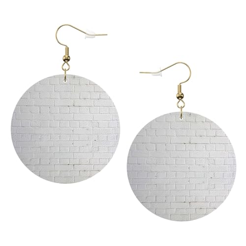 Alte weiße Ziegelmauer-Leder-Ohrringe rund für den täglichen Gebrauch bei der Arbeit Damenmode, Einheitsgröße, Kunstleder von WOPQS