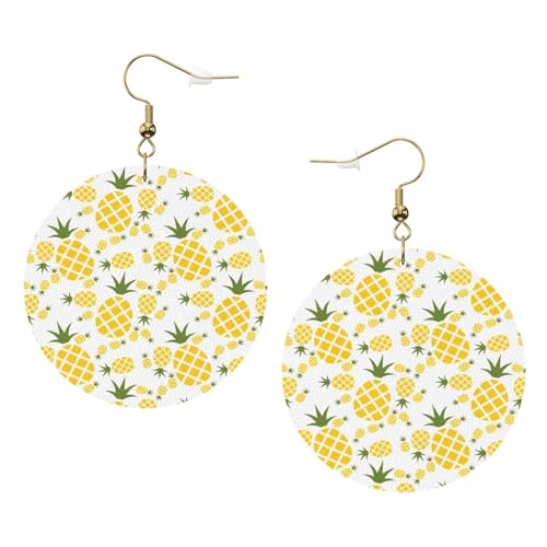 Ananas (2) Leder Runde Ohrringe Tägliches Zubehör Arbeiten bei der Arbeit Damenmode, Einheitsgröße, Kunstleder von WOPQS