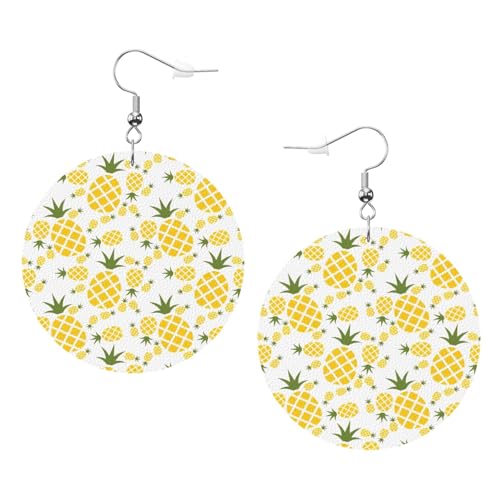 Ananas (2) Leder Runde Ohrringe Tägliches Zubehör Arbeiten bei der Arbeit Damenmode, Einheitsgröße, Kunstleder von WOPQS