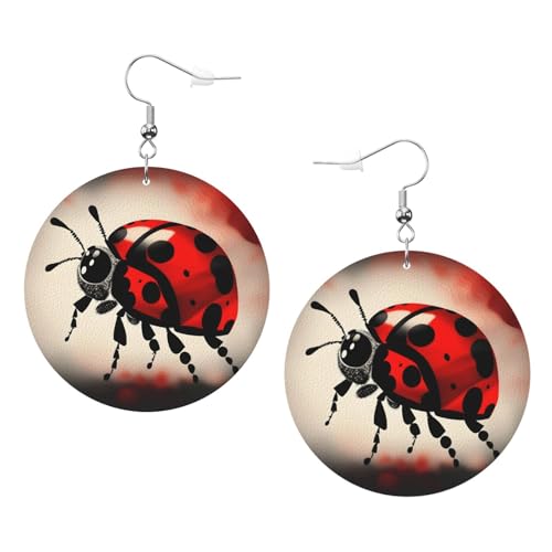 Art Ladybug Tracks Runde Leder-Ohrringe für den täglichen Gebrauch bei der Arbeit Damenmode, Einheitsgröße, Kunstleder von WOPQS