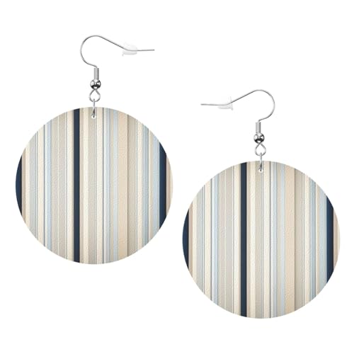 Blau-beigefarbenes Streifenmuster, Leder, runde Ohrringe, Alltags-Accessoires, Arbeit bei der Arbeit, Damenmode, Einheitsgröße, Kunstleder Blau-beigefarbenes Streifenmuster, Leder, runde Ohrringe, Alltags-Accessoires, Arbeit bei der Arbeit, Damenmode, Einheitsgröße, Kunstleder von WOPQS