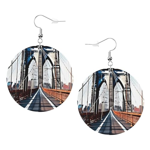Brooklyn Bridge Leder-Ohrringe, rund, für den täglichen Gebrauch bei der Arbeit, Damenmode, Einheitsgröße, Kunstleder Brooklyn Bridge Leder-Ohrringe, rund, für den täglichen Gebrauch bei der Arbeit, Damenmode, Einheitsgröße, Kunstleder von WOPQS