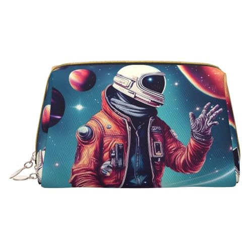 Cool Man in Outer Space Galaxy Leder Handheld Reißverschluss Make-up Tasche Aufbewahrungstasche Tragbare Lippenstifttasche Kulturbeutel, weiß, Einheitsgröße von WOPQS