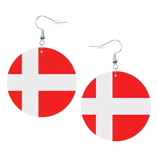 Dänemark Dänische Flagge Leder Runde Ohrringe Tägliches Zubehör Arbeiten bei der Arbeit Damenmode, Einheitsgröße, Kunstleder Dänemark Dänische Flagge Leder Runde Ohrringe Tägliches Zubehör Arbeiten bei der Arbeit Damenmode, Einheitsgröße, Kunstleder von WOPQS
