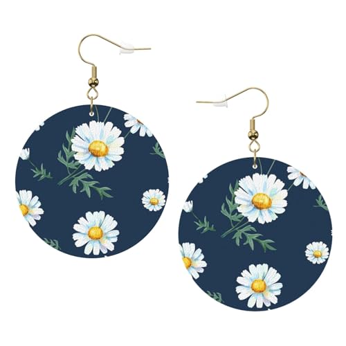 Daisy' Runde Leder-Ohrringe für den täglichen Gebrauch, Arbeits-/Arbeits-Damenmode, Einheitsgröße, Kunstleder von WOPQS