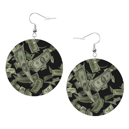 Dollarzeichen Geld Leder Runde Ohrringe Tägliches Zubehör Arbeiten bei der Arbeit Damenmode, Einheitsgröße, Kunstleder von WOPQS