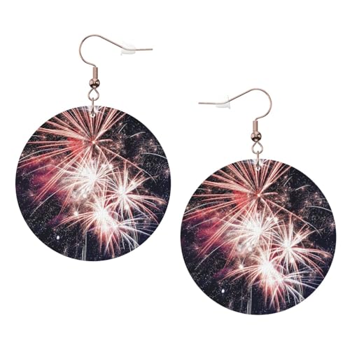 Explosion Feuerwerk Leder Runde Ohrringe Tägliches Zubehör Arbeiten bei der Arbeit Damenmode, Einheitsgröße, Kunstleder von WOPQS