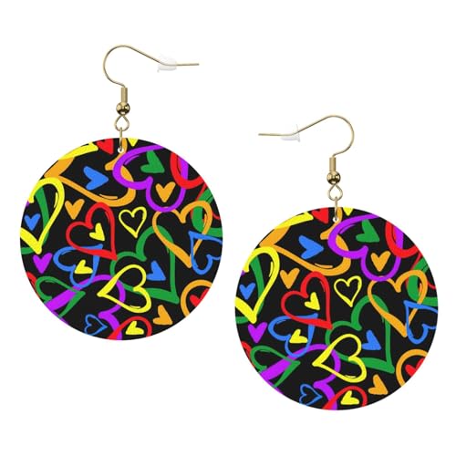 Gay Pride Regenbogen-Leder-Ohrringe rund für den Alltag bei der Arbeit Damenmode, Einheitsgröße, Kunstleder von WOPQS