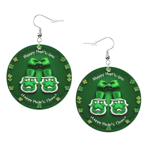 Happy St. Patrick's Day Runde Leder-Ohrringe für den täglichen Gebrauch bei der Arbeit Damenmode, Einheitsgröße, Kunstleder Happy St. Patrick's Day Runde Leder-Ohrringe für den täglichen Gebrauch bei der Arbeit Damenmode, Einheitsgröße, Kunstleder von WOPQS