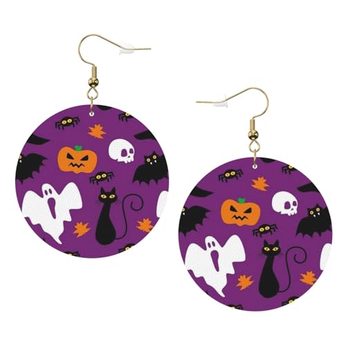 Lila Halloween Horror Leder Runde Ohrringe Tägliche Accessoires Arbeiten bei der Arbeit Damenmode, Einheitsgröße, Kunstleder von WOPQS