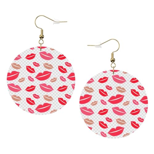 Lippen Leder Runde Ohrringe Alltag Zubehör Arbeiten bei der Arbeit Damenmode, Einheitsgröße, Kunstleder von WOPQS