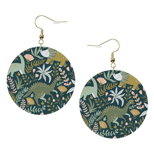 Niedliche Dinosaurier-Leder-Ohrringe, rund, für den täglichen Gebrauch bei der Arbeit, Damenmode, Einheitsgröße, Kunstleder von WOPQS