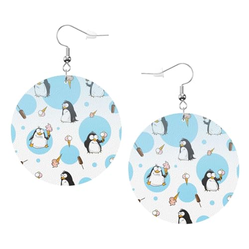 Pinguin-Ballon-Schneeflocken-Lederohrringe, rund, für den täglichen Gebrauch, Arbeiten, Damenmode, Einheitsgröße, Kunstleder Pinguin-Ballon-Schneeflocken-Lederohrringe, rund, für den täglichen Gebrauch, Arbeiten, Damenmode, Einheitsgröße, Kunstleder von WOPQS