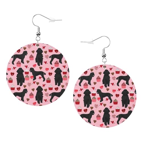 Pinks Pudel Hunde Leder Runde Ohrringe Tägliches Zubehör Arbeiten bei der Arbeit Damenmode, Einheitsgröße, Kunstleder von WOPQS