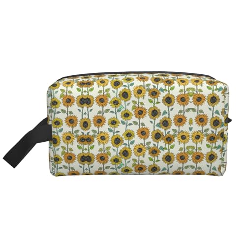 Romantische Sonnenblumen-Aufbewahrungstasche, Kulturbeutel, Kosmetiktasche, Schreibwaren-Tasche, Reisetasche, tägliche Aufbewahrungstasche, weiß, Einheitsgröße von WOPQS