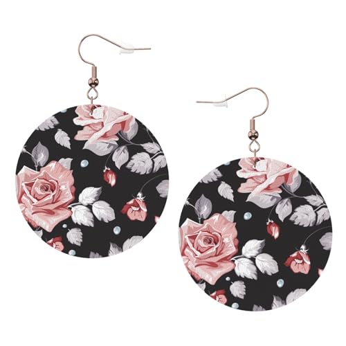 Rote Blume (2) Runde Leder-Ohrringe für den täglichen Gebrauch bei der Arbeit Damenmode, Einheitsgröße, Kunstleder von WOPQS