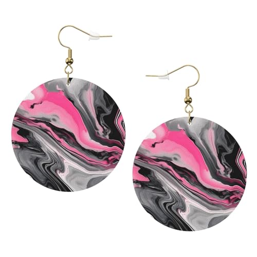 Rote abstrakte Marmor-graue künstlerische Leder-Ohrringe für den täglichen Gebrauch bei der Arbeit, Einheitsgröße, Kunstleder von WOPQS