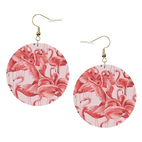 Runde Flamingo-Leder-Ohrringe für den täglichen Gebrauch bei der Arbeit, Einheitsgröße, Kunstleder von WOPQS