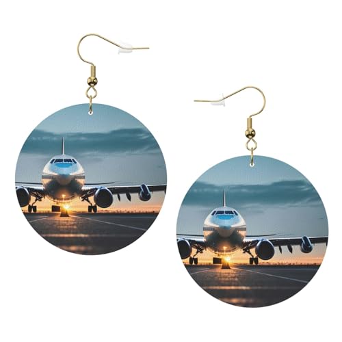 Runde Leder-Ohrringe im Flugzeug im Abendlicht für den täglichen Gebrauch bei der Arbeit Damenmode, Einheitsgröße, Kunstleder von WOPQS