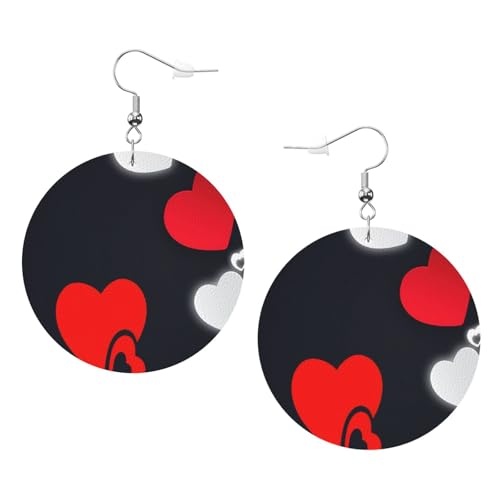 Runde Leder-Ohrringe mit Aufschrift "Happy Valentine's Day", für den täglichen Gebrauch bei der Arbeit, Damenmode, Einheitsgröße, Kunstleder von WOPQS