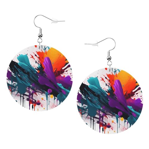 Runde Leder-Ohrringe mit Farbspritzern, für den täglichen Gebrauch bei der Arbeit, Damenmode, Einheitsgröße, Kunstleder von WOPQS