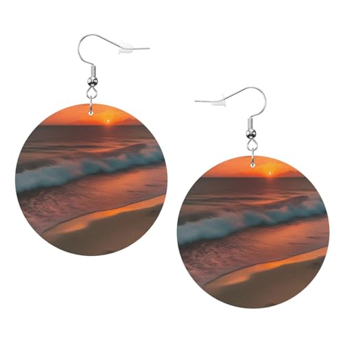 Runde Leder-Ohrringe mit Sonnenuntergang am Strand, für den täglichen Gebrauch bei der Arbeit, Damenmode, Einheitsgröße, Kunstleder Runde Leder-Ohrringe mit Sonnenuntergang am Strand, für den täglichen Gebrauch bei der Arbeit, Damenmode, Einheitsgröße, Kunstleder von WOPQS