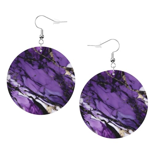 Runde Marmor-Ohrringe aus violettem Leder, für den täglichen Gebrauch, Arbeiten, Damenmode, Einheitsgröße, Kunstleder von WOPQS