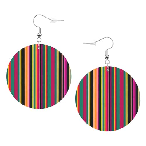 Runde Ohrringe aus Leder, Regenbogenfarben, gestreift, für den täglichen Gebrauch bei der Arbeit, Damenmode, Einheitsgröße, Kunstleder Runde Ohrringe aus Leder, Regenbogenfarben, gestreift, für den täglichen Gebrauch bei der Arbeit, Damenmode, Einheitsgröße, Kunstleder von WOPQS